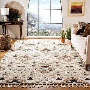 Moroccan Tassel Shag Collection Area Rug - 8' x 10', Ivory & Brown